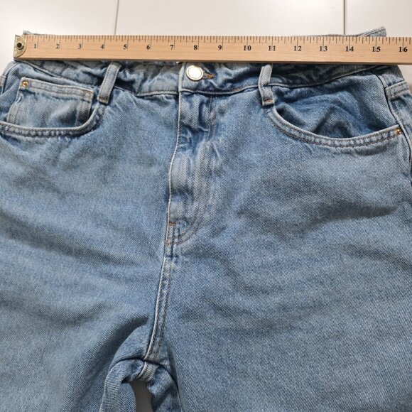 Zara Jeans Womens 12 Blue Straight Leg Cotton Boho Hippie Raw Hem Preppy Denim - Picture 4 of 16
